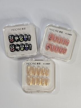 Lot of 3 MOCYNE Boutique Press-On Nail Kits Complete - Short Square NIB